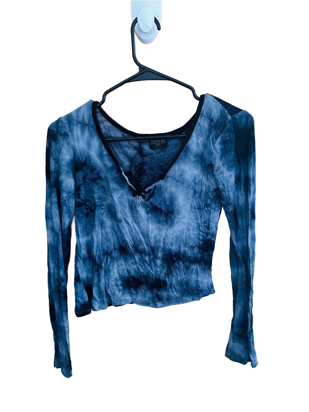 Empyre Women's Navy Tie-Dye Lace-Up Long Sleeve Top